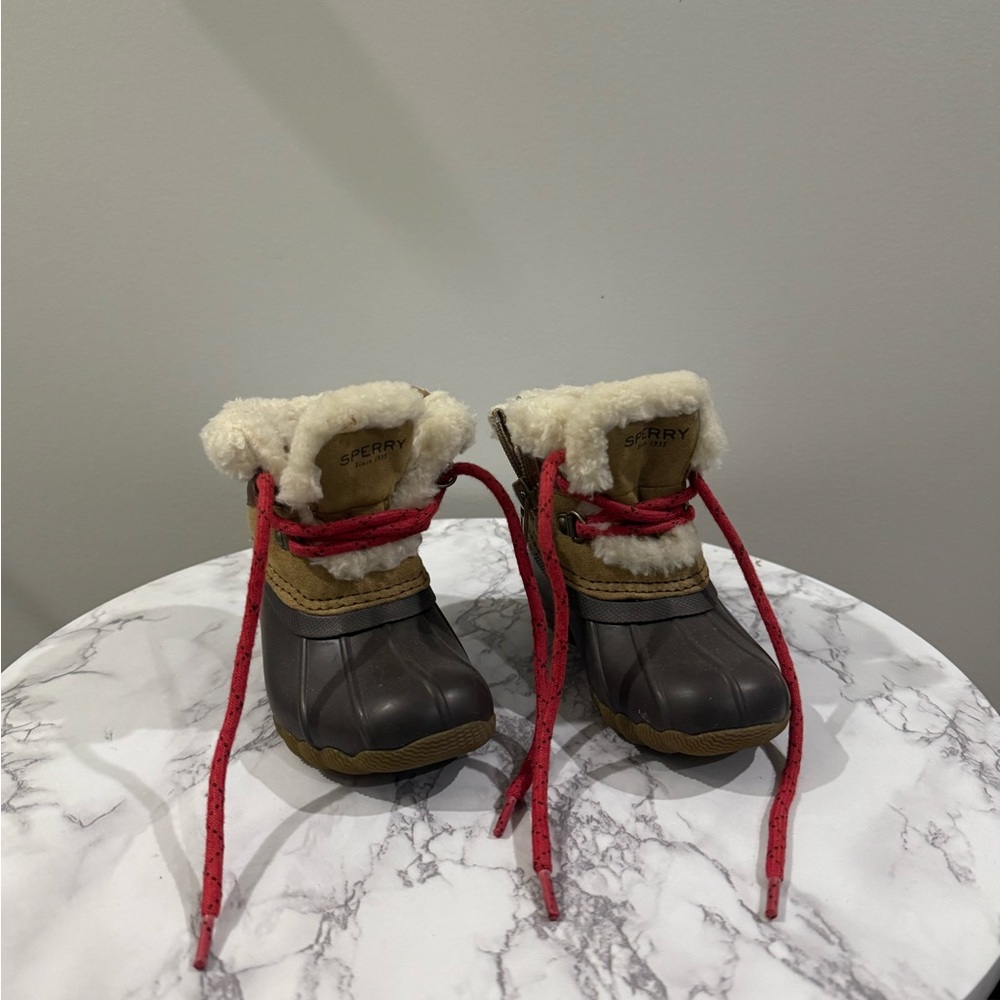 Sperry Tan and Cream Faux Fur Boots